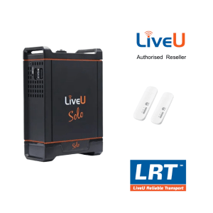 LiveU Solo HDMI, 2 Modems and LRT Cloud Bundle: A compact streaming solution featuring the LiveU Solo HDMI encoder, two modems for reliable internet connectivity, and access to the LRT Cloud platform for seamless live streaming